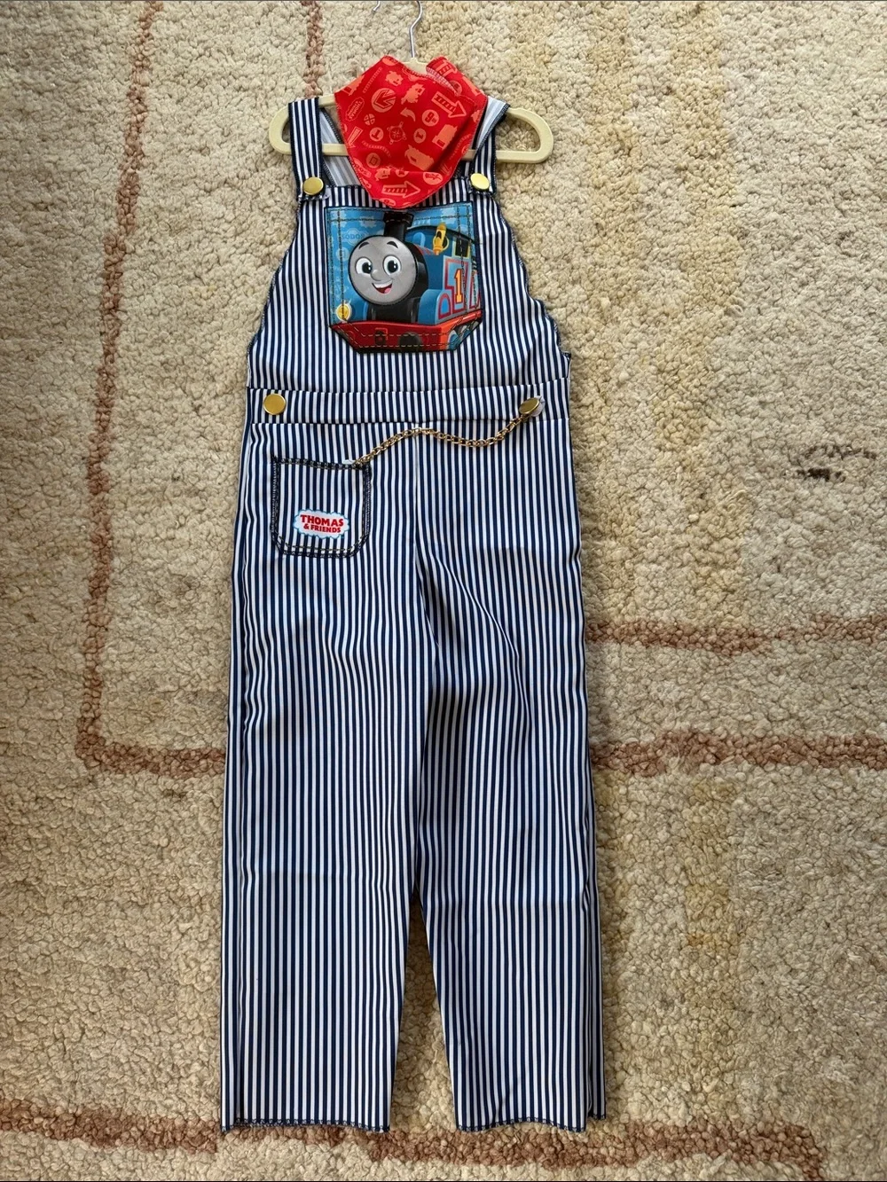 Thomas conductor Stripe Overalls with Engine Patch and Red Bandana - 4/5T